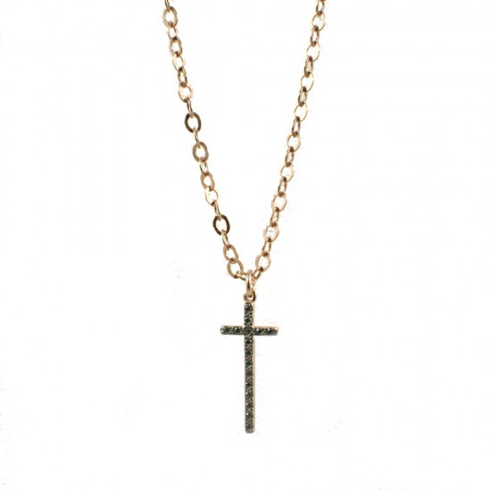 Silver Cross with zircons in black color and rose gold plating  22771