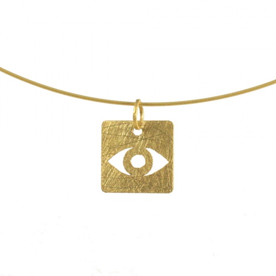 Pendant in satin gold K14 handmade with eye design  P204