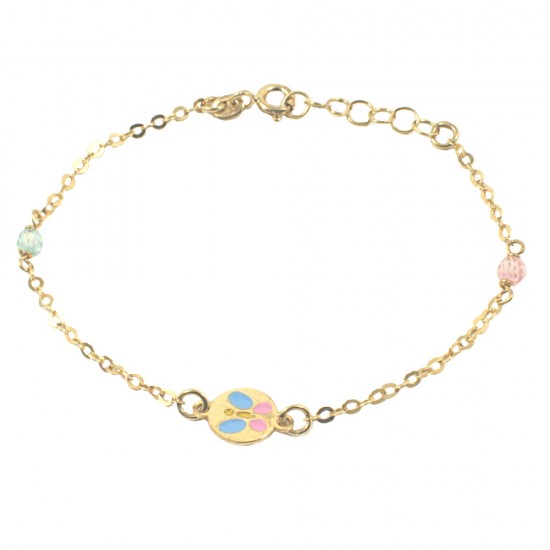 Children's bracelet in gold K9 with butterfly design on both sides with enamel and quartz for christening 
