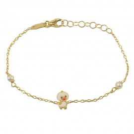 Children's bracelet in gold K9 with duck design with enamel and pearls BB0933