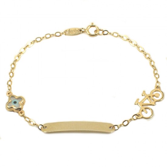 Children's bracelet in gold K9 with Cross and design the bicycle for baptism 106106