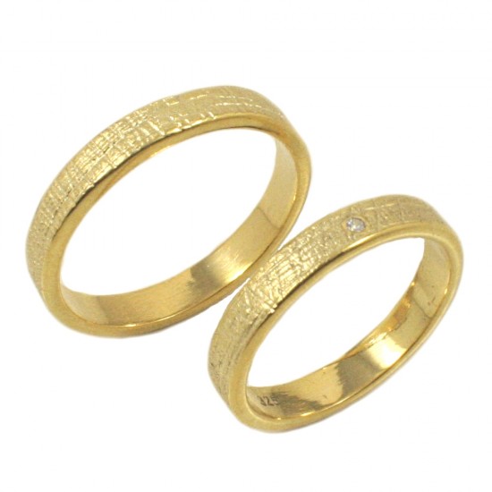 Wedding rings in gold K14 handmade carved with white zirconium for wedding WR02M