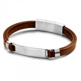 Men's stainless steel handcuffs and leather in brown color  13-06-0386