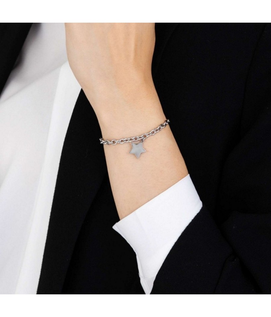 Bracelet with the star made of stainless steel in silver color BK2160