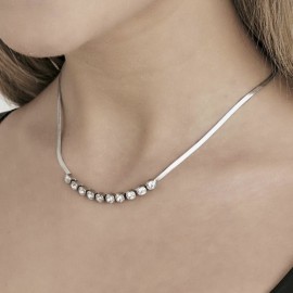 Necklace with white crystals made of stainless steel in silver color  CK1652