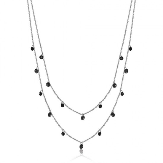 Double necklace with black crystals made of stainless steel in silver color CK1591