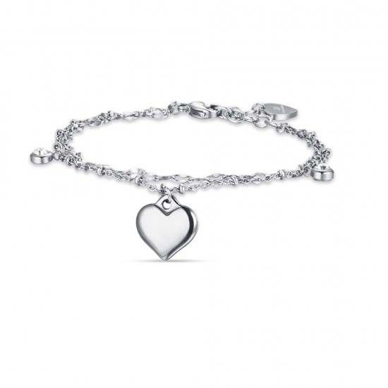 Heart bracelet with double chain made of stainless steel in silver color BK2225