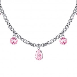 Necklace with crystals in pink color made of stainless steel  CK1683