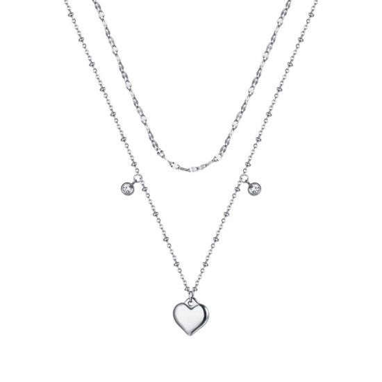 Double necklace with heart and white crystals made of stainless steel CK1649