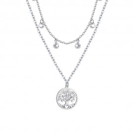 Necklace with double chain with the tree of life and with white crystals CK1669