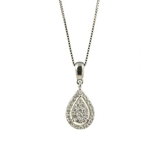Necklace in white gold K18 with drop design with natural diamonds 007671