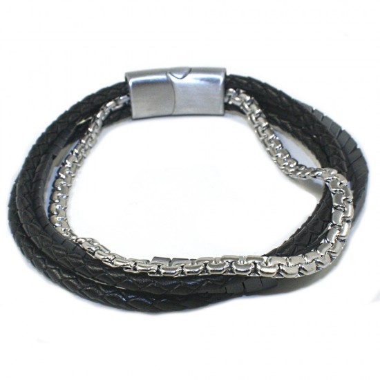 Handcuffs for men made of stainless steel and leather in black  13-06-0494