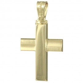 Σταυρός σε χρυσό Κ14 λουστραριστός και ματ για βάπτιση 25536