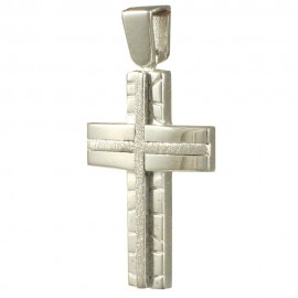 Cross in white gold K14 with forged design Cross in the middle for baptism