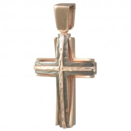 Cross in rose gold K14 with design Cross forged in the middle for baptism
