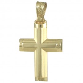 Σταυρός σε χρυσό Κ14 λουστραρισμένος και ματ με σχέδιο Σταυρού στην μέση για βάπτιση