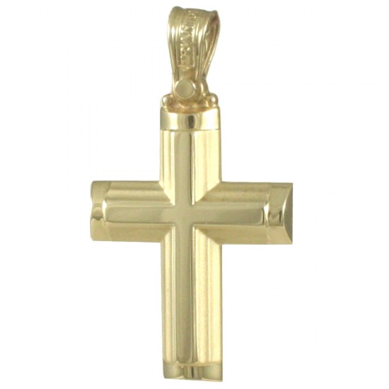 Cross in gold K14 polished and matte with Cross design in the middle for baptism