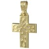 Cross in gold K14 polished with pattern of tree leaves and natural zircons in white color