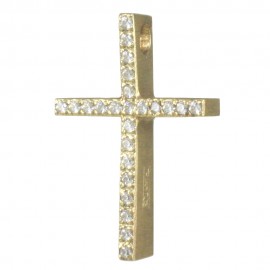Σταυρός σε χρυσό Κ14 τροχισμένος και φυσικά ζιρκόνια σε λευκό χρώμα για βάπτιση