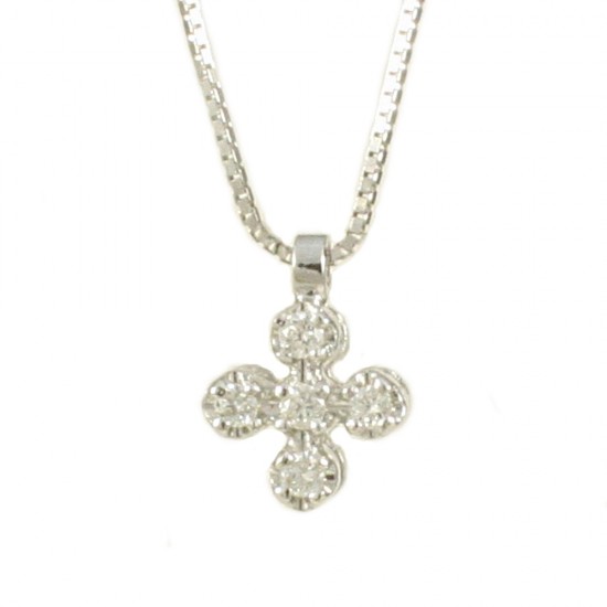 Cross in white gold K18 with 5 natural diamonds brilliant cut