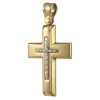 Cross in gold K14 matt and polished in the middle with Cross design in white gold and natural zircons in white color for baptism