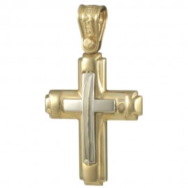 Σταυρός σε χρυσό Κ14 με σχέδιο Σταυρού σε λευκό χρυσό λουστραρισμένος και ματ για βάπτιση 