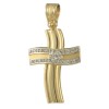 Cross in gold K14 polished with design in white gold and natural zircons in white color for baptism