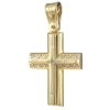 Cross in gold K14 varnished with Cross design in the middle and natural zircons in white color for baptism