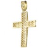 Cross in gold K14 with design on both sides and natural zircons in white color for baptism