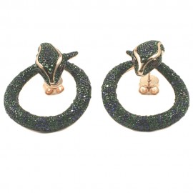 Silver snake design earrings with natural zircons in blue and green color 13665