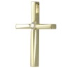 Cross in gold K14 polished and sharpened on the sides and natural zirconium in white color for baptism 3041
