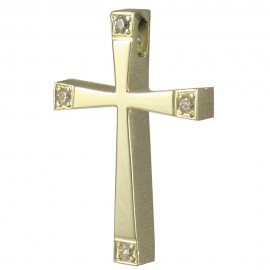 Cross in gold K14 polished and sharpened on the sides and natural zircons in white color 37141