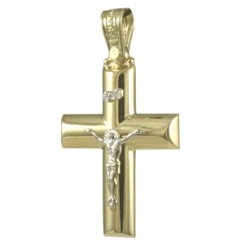 Cross in gold K14 polished with the Crucified in white gold for baptism 2932