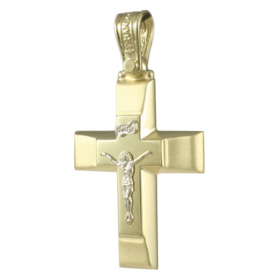 Cross in gold K14 polished and matte with the Crucified in white gold for baptism 2632