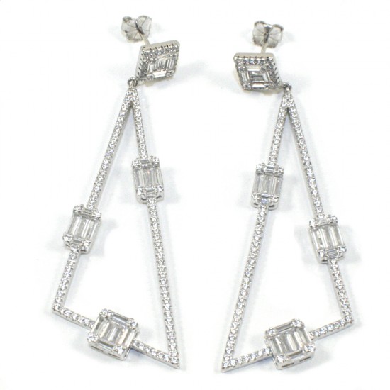 Silver earrings 925 with triangle design with natural zircons in white color 10542