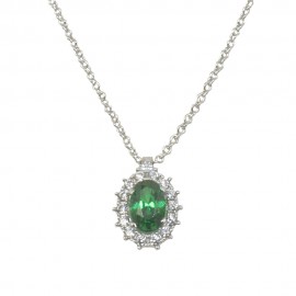 Necklace in white gold K14 with oval rosette and natural zircons in white and green color 2019