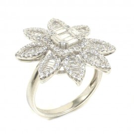 Silver ring 925 with flower design and natural zircons in white color 5422
