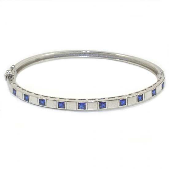 Bracelet handcuffs made of 925 silver with natural zircons in blue color 6930