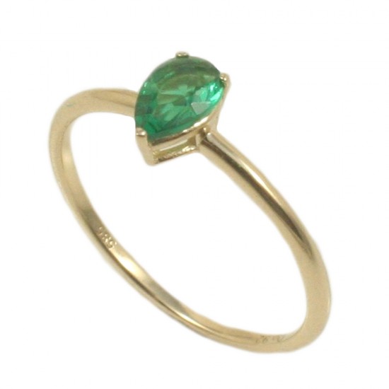 Ring in K14 gold with natural zircon in drop design in green color 1260