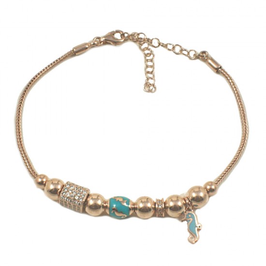 Silver bracelet 925 with hippocampus design with turquoise enamel zircons in white color