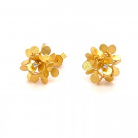 Earrings in satin gold K14 handmade with flower design EB279