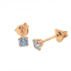 Solitaire earrings in rose gold K14 with natural zircons in aqua marine color 09557