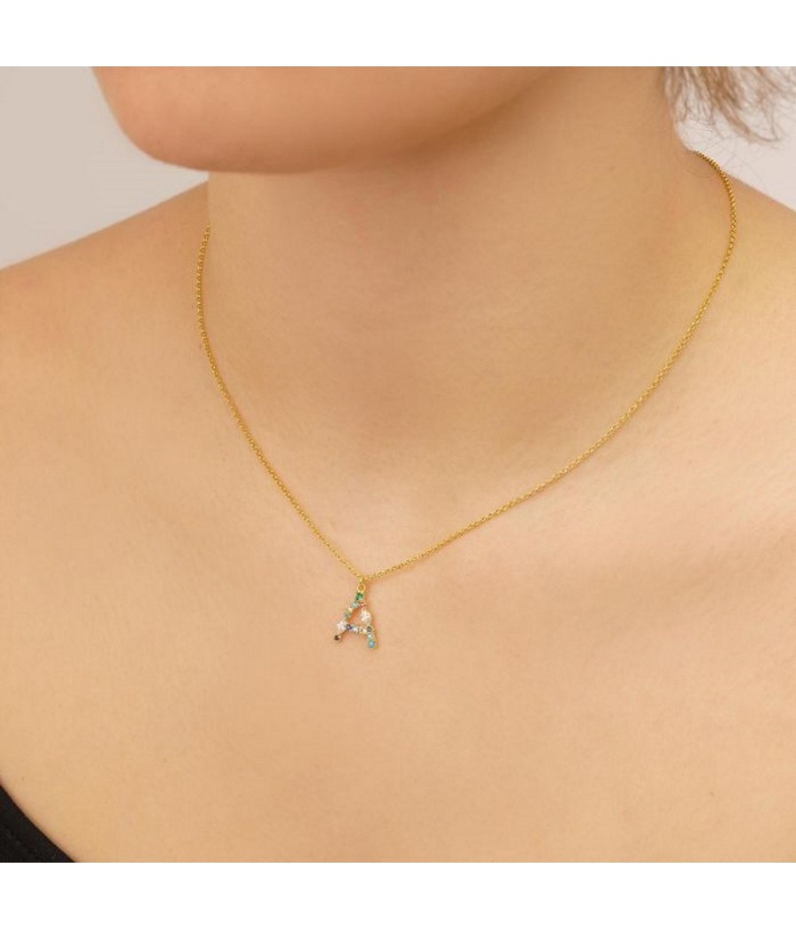 Silver monogram A necklace 925 with colored natural zircons K-MON-A