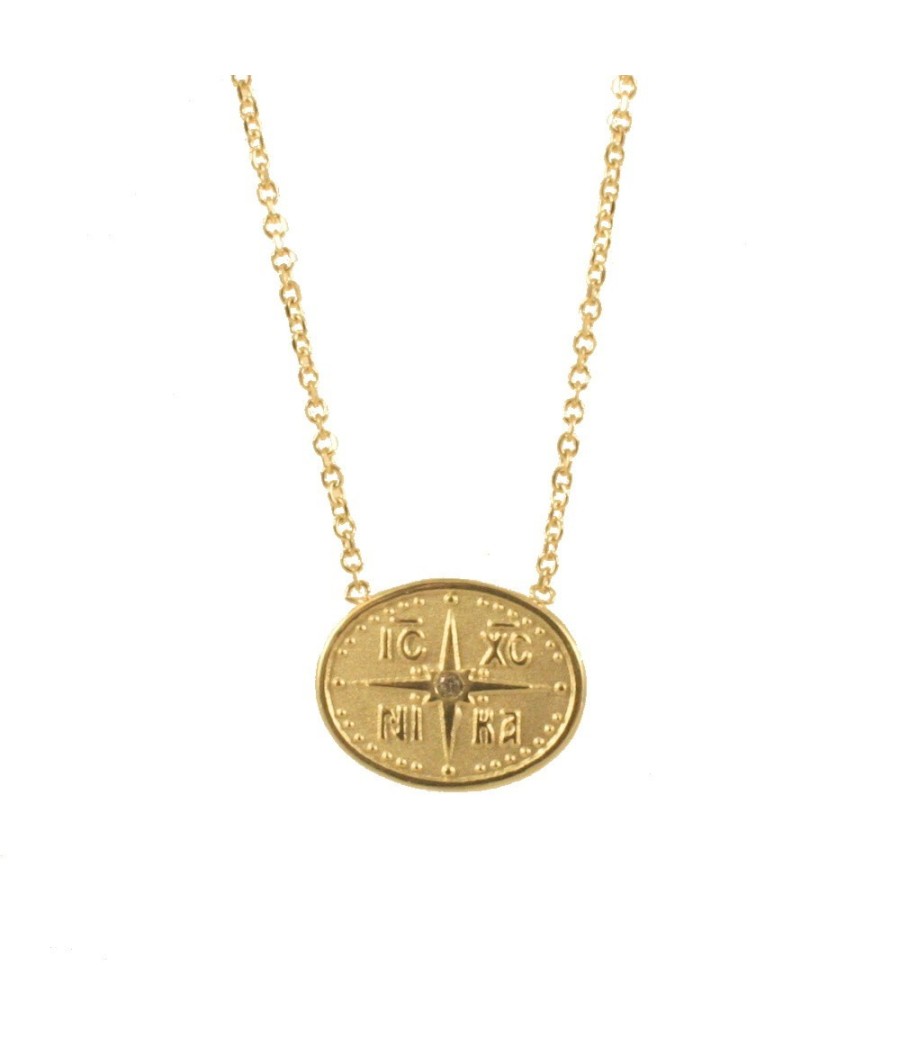 Two-sided necklace in K14 gold with eyelet and Constantinato  16218