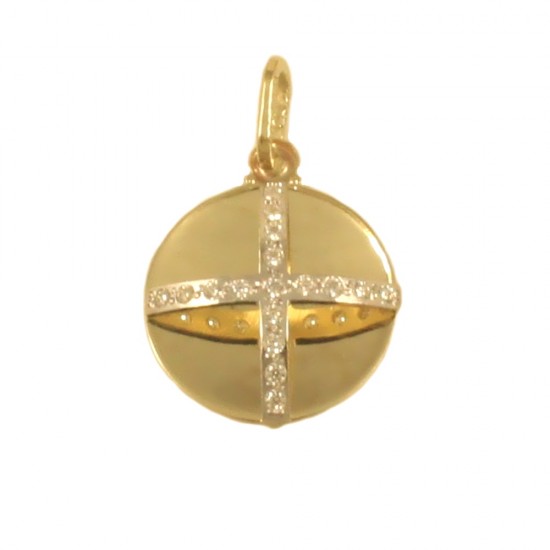 Pendant in K14 gold with Cross with natural zircons in white color  11616