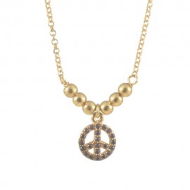 Silver 925 peace sign necklace with amethyst colored zircons and gold plating 