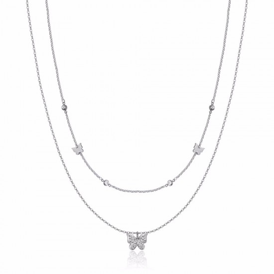 Women's necklace with butterflies and white crystals in silver color  CK1804