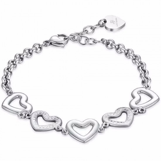 Women's bracelet with hearts with white crystals in silver color  BK2400