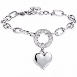 Women's bracelet with a heart with white crystals in silver color  BK2395