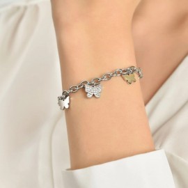 Women's bracelet with butterflies and white crystals in silver color BK2405